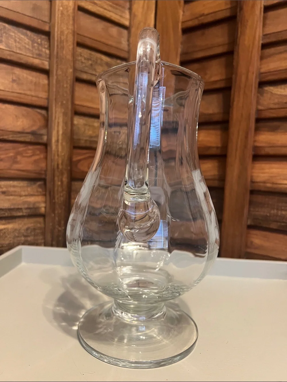 Etched Glass Pitcher with Grapevine Motif - Clear
